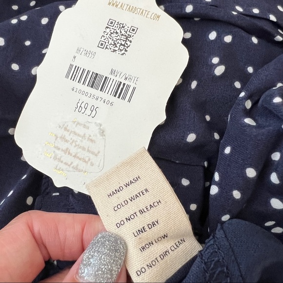 Altar'd State Navy Blue White Polka Dot Diedra Tiered Tie-Shoulder Mini Dress M - Picture 11 of 11